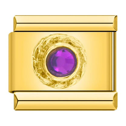 Charms de Zircónias Pulseira Italiana em Aço Inoxidável Roxo