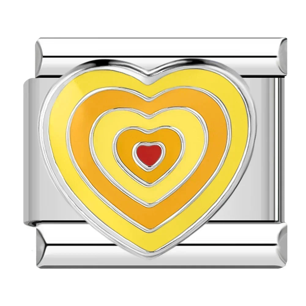 Charms Originais Pulseira Italiana em Aço Inoxidável Coração Amarelo