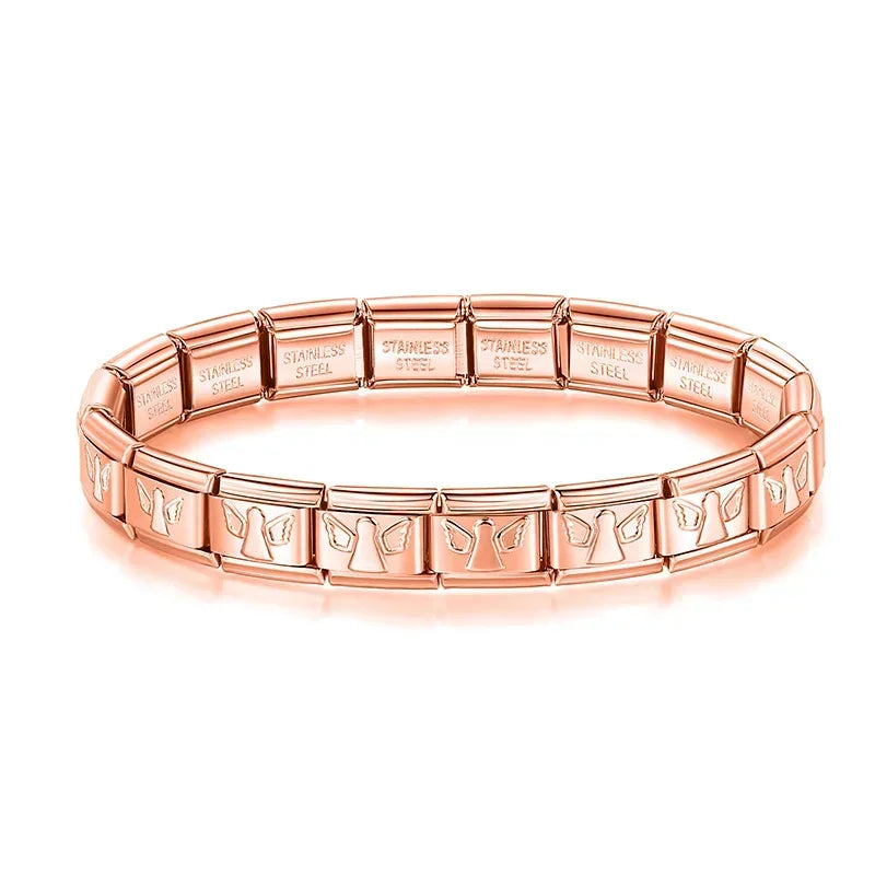 Pulseira Charms Estrelas e Anjos Anjo Rosa Dourado