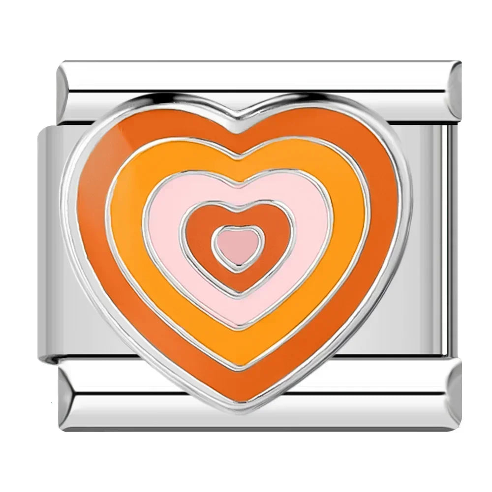 Charms Originais Pulseira Italiana em Aço Inoxidável Coração Laranja