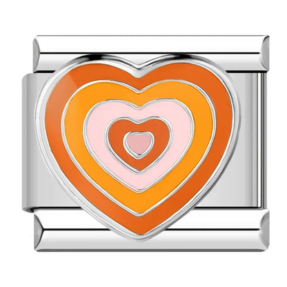 Charms Originais Pulseira Italiana em Aço Inoxidável Coração Laranja