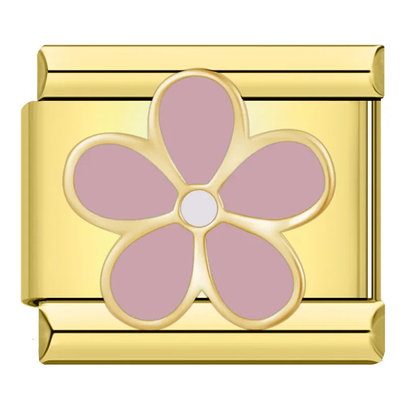Charm Olho Turco Pulseira Estilo Italiano em Aço Inoxidável Flor