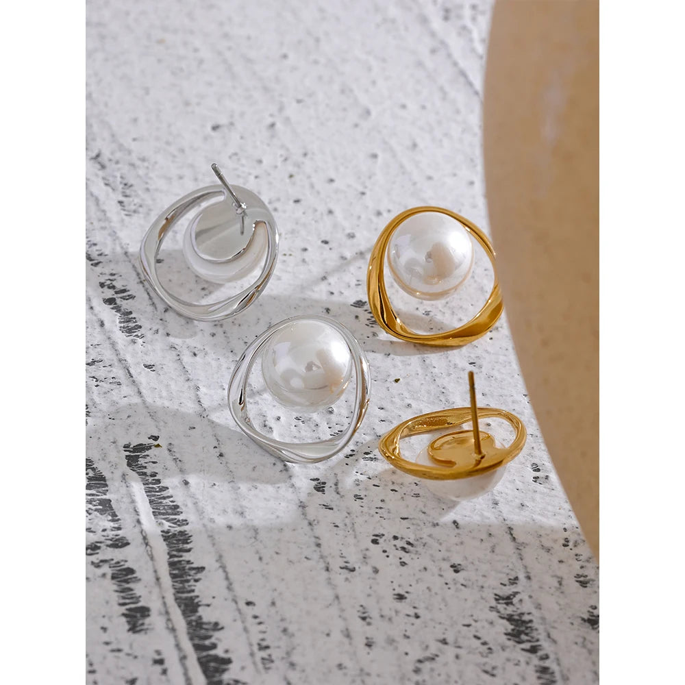 Brincos de Pérola em Aço Inox