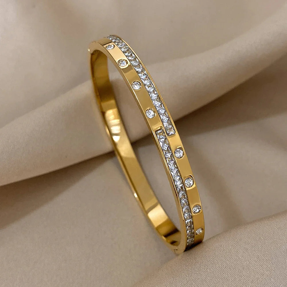 Pulseiras Brilhantes em Aço Inoxidável Fina Zircónias