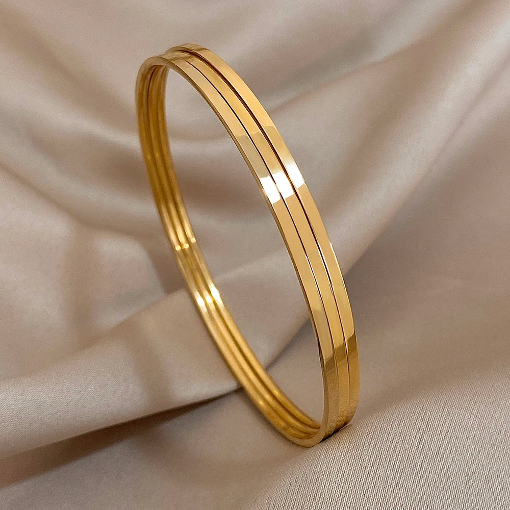 Conjunto de Pulseiras Rígidas Finas Dourado Slim