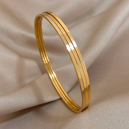 Conjunto de Pulseiras Rígidas Finas Dourado Slim