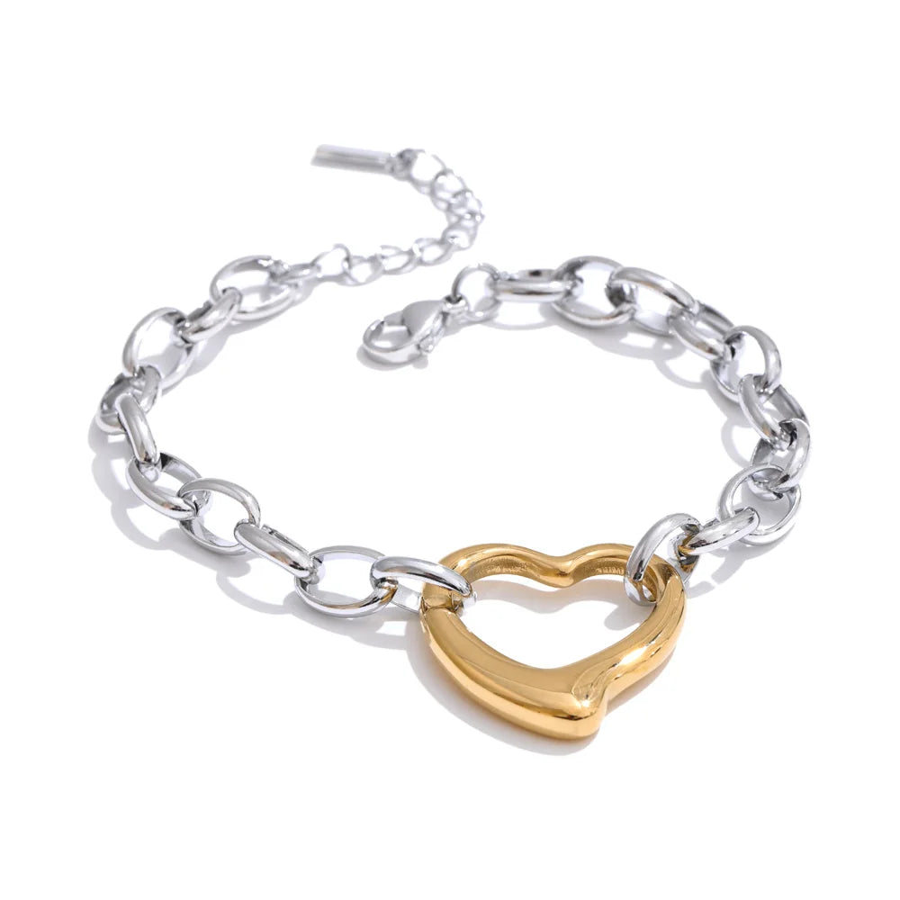 Pulseira de Aço Inox Charme Coração - inoxidável