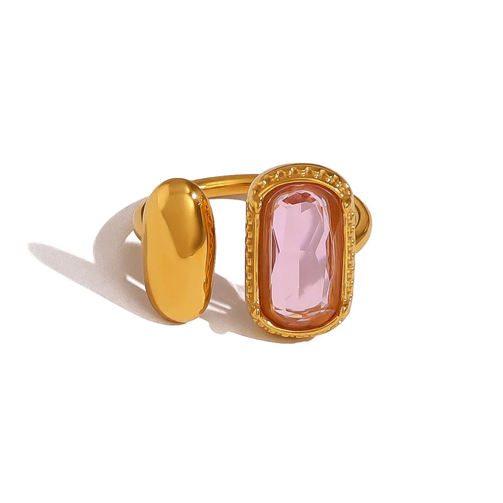 Anel de Zircónia Multicor em Aço Inox Rosa Transparente