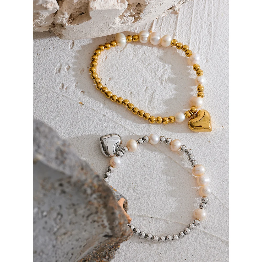 Pulseira de Missangas e Pérolas - Aço inoxidável