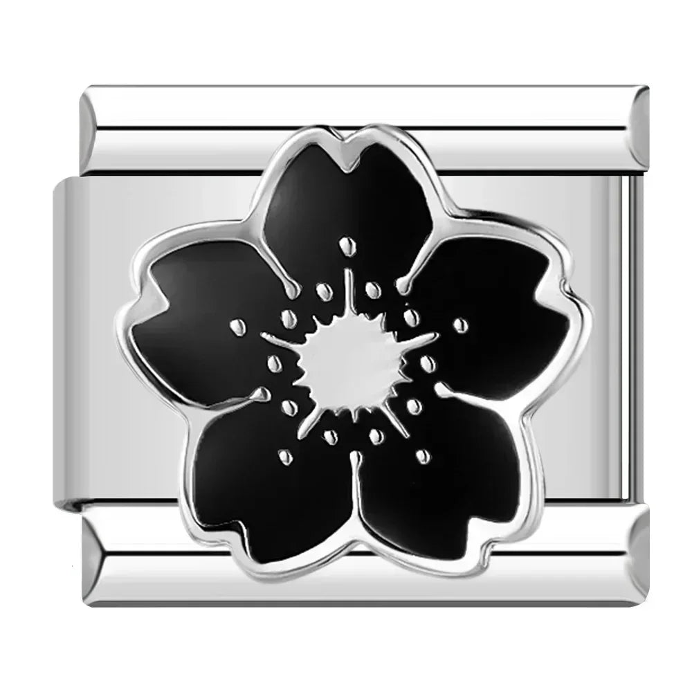 Charms Flor Pulseira Italiana em Aço Inoxidável