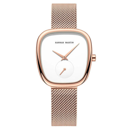Relógio Feminino Glamoroso Hannah Martin Malha Rosa Dourado Fundo Claro
