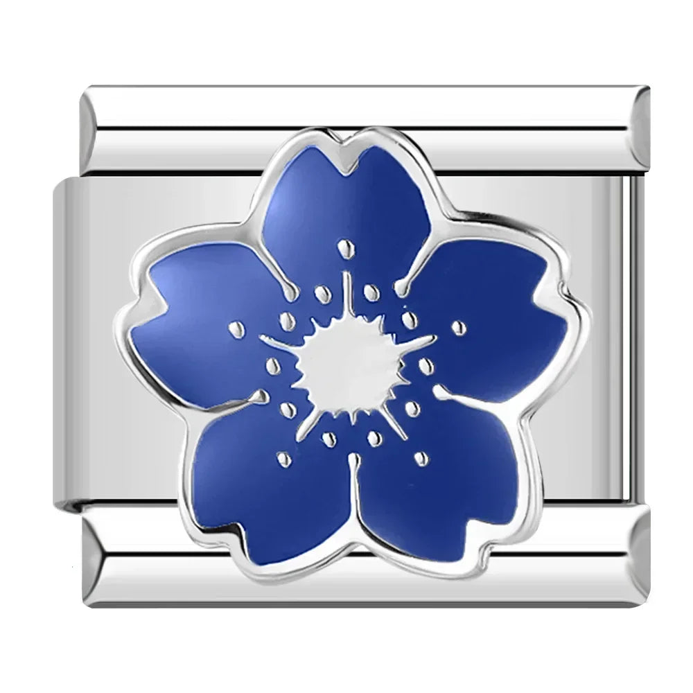 Charms Flor Pulseira Italiana em Aço Inoxidável