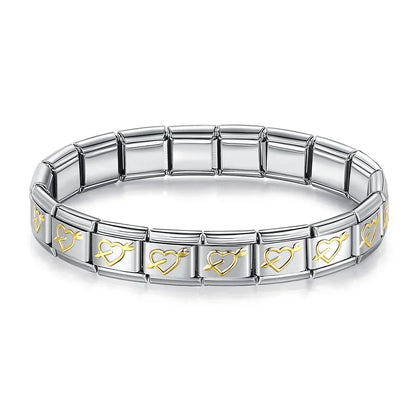 Pulseiras em Aço Inoxidável de Estilo Italiano Corações Flechas