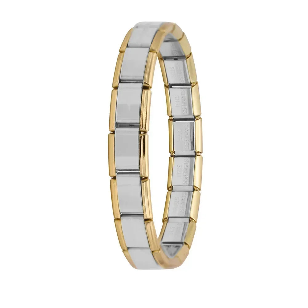 Pulseiras Italianas Originais em Aço Inoxidável Bordas Douradas