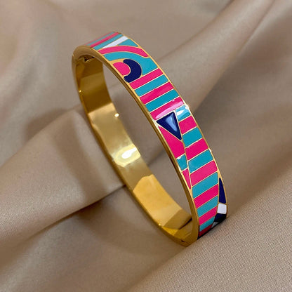 Pulseiras Rígidas Coloridas Riscas Azul Claro e Rosa
