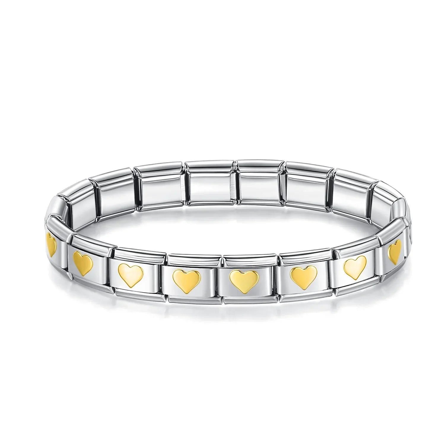 Pulseiras em Aço Inoxidável de Estilo Italiano Corações Dourados