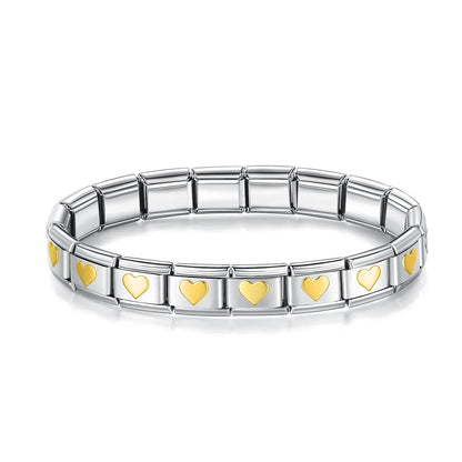Pulseiras em Aço Inoxidável de Estilo Italiano Corações Dourados