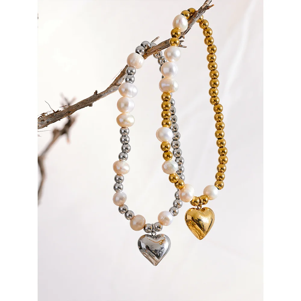 Pulseira de Missangas e Pérolas - Aço inoxidável