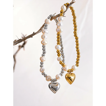 Pulseira de Missangas e Pérolas - Aço inoxidável
