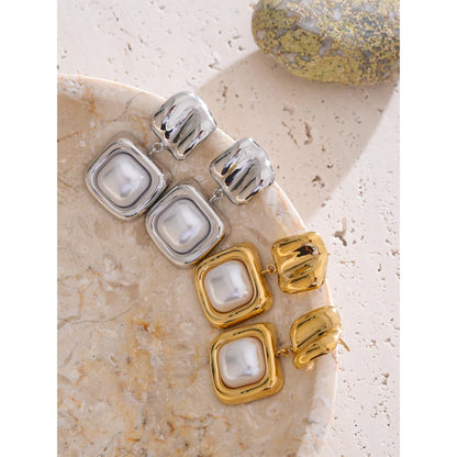 Brincos Pendentes de Pérola - Aço inoxidável