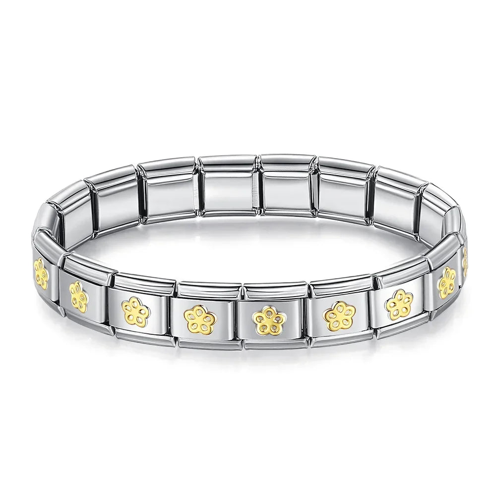 Pulseiras em Aço Inoxidável de Estilo Italiano Flor