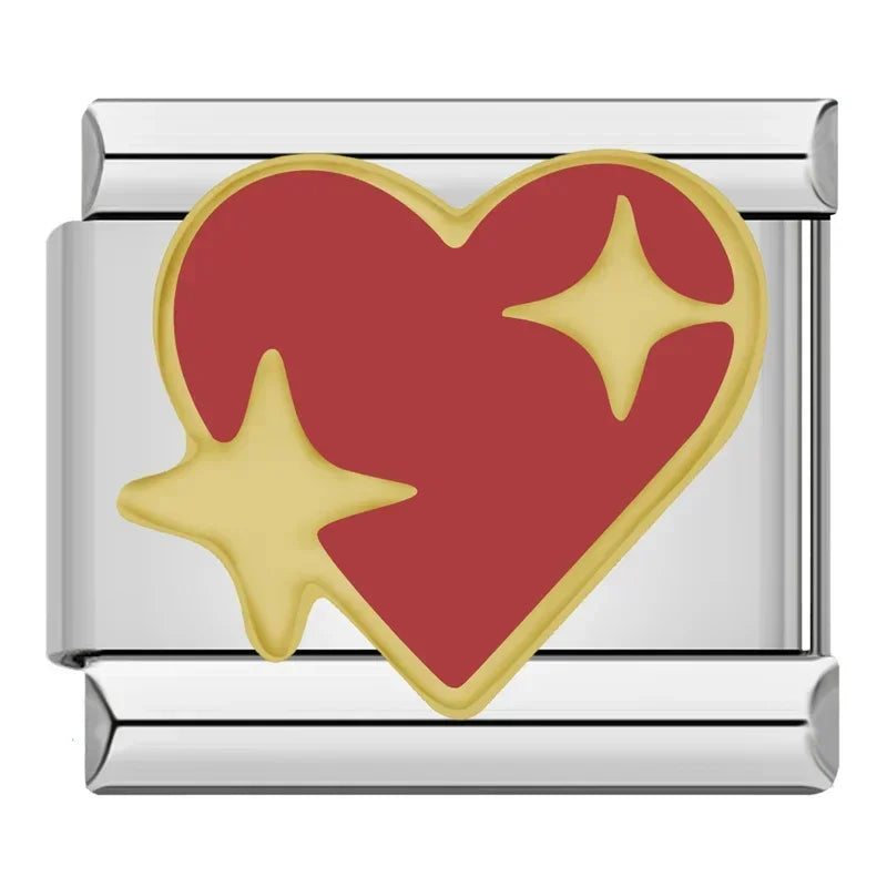 Charms Originais Pulseira Italiana em Aço Inoxidável Coração Estrelas Baço