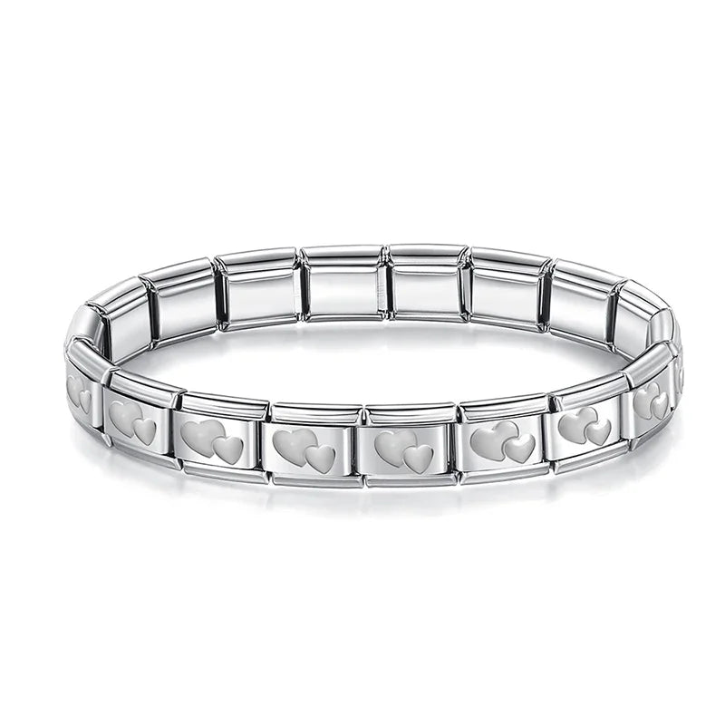 Pulseiras Originais Charms Coração em Aço Inoxidável Duplo Coração Prateado