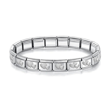 Pulseiras Originais Charms Coração em Aço Inoxidável Duplo Coração Prateado
