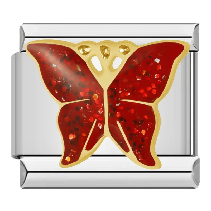 Charms Originais Pulseira Italiana em Aço Inoxidável Borboleta