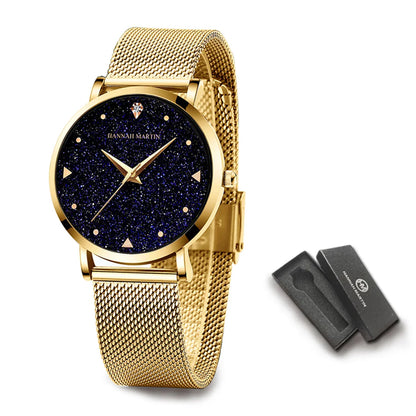Relógio Feminino Elegante e Prático em Aço Inox Hannah Martin Dourado