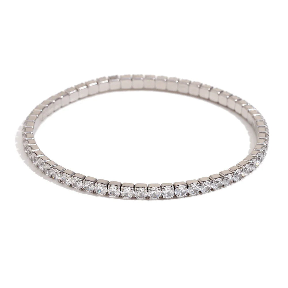 Pulseiras Elásticas de Ténis em Aço Inoxidável e Zircónia 3mm Prateado
