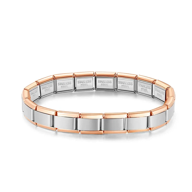 Pulseira Italiana Original Rosa Dourado Bordas Rosa Dourado