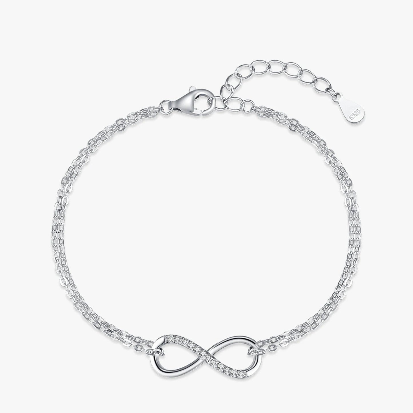 Pulseira de corrente ajustável em Prata e Zircão Infinito Amor