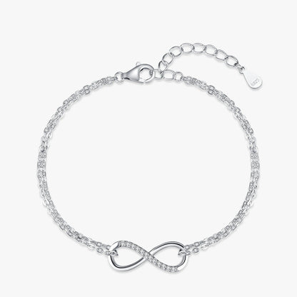 Pulseira de corrente ajustável em Prata e Zircão Infinito Amor