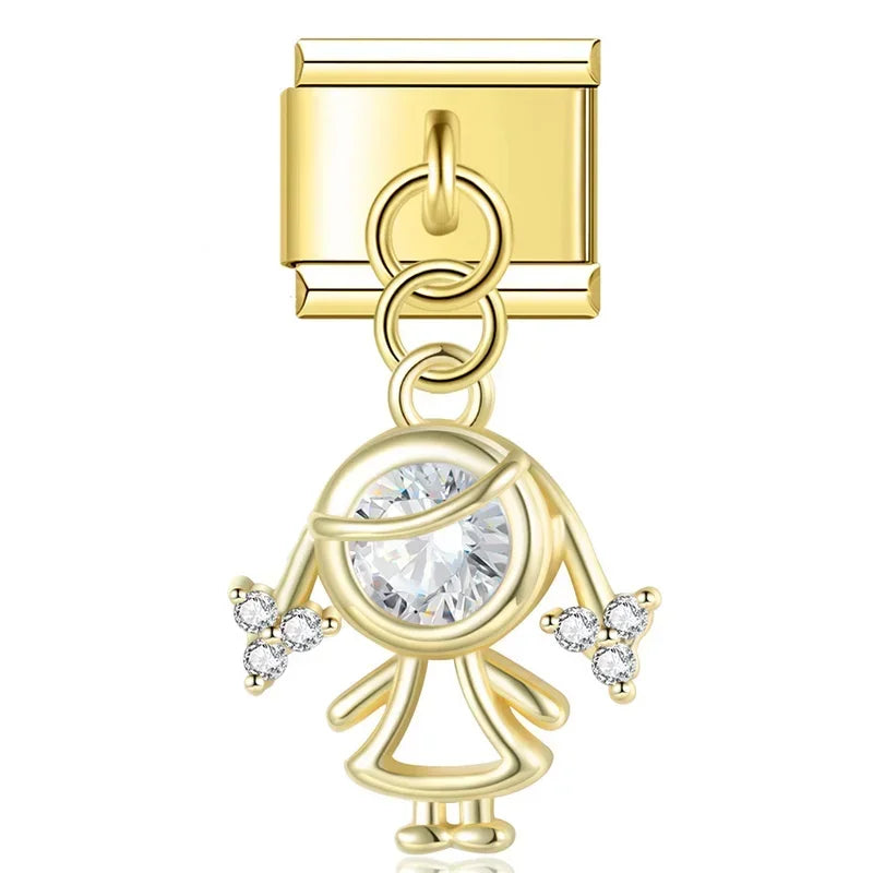 Pendente Pulseira Italiana em Aço Inoxidável Menina Dourada 1