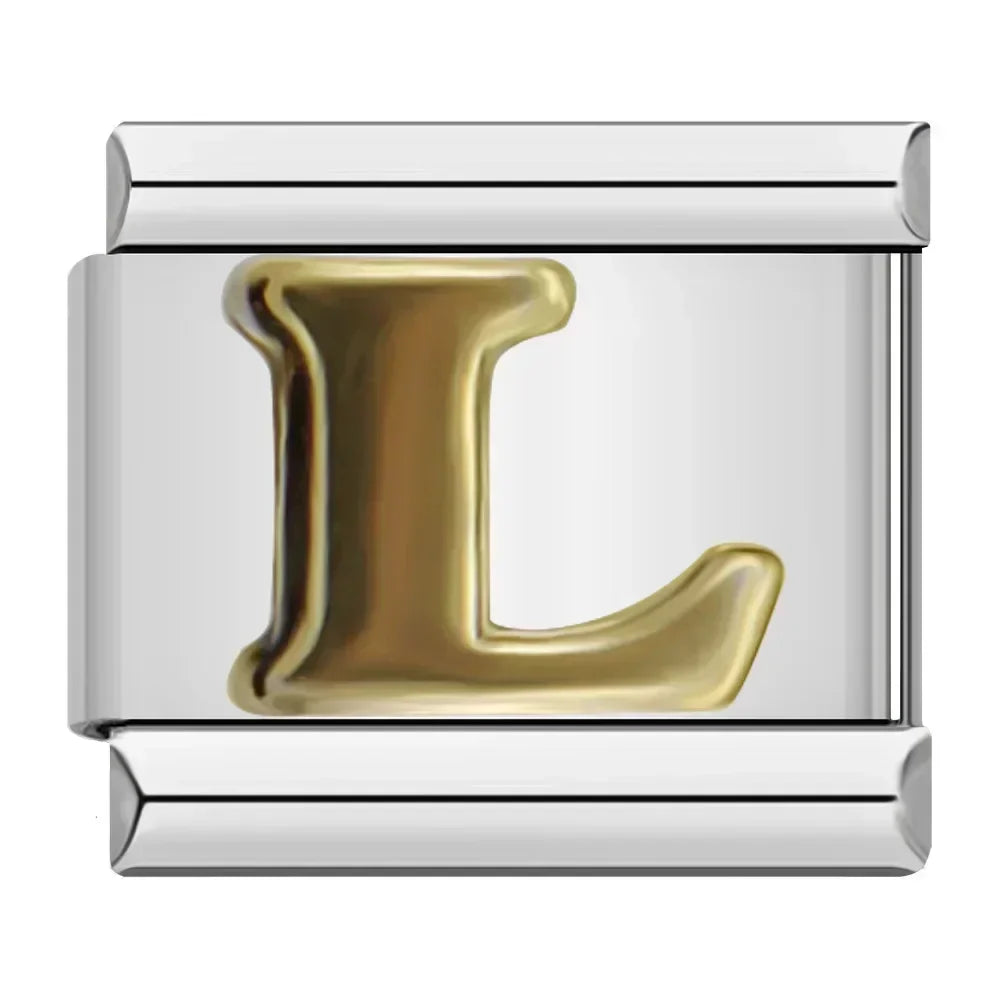 Charms Letras Pulseira Italiana em Aço Inoxidável L