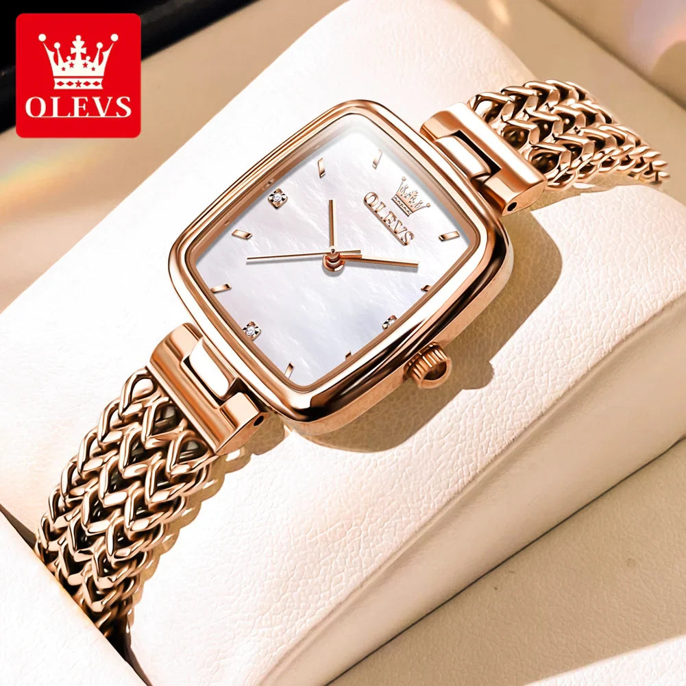 Relógio Feminino com Visor Quadrado em Aço Inox Branco
