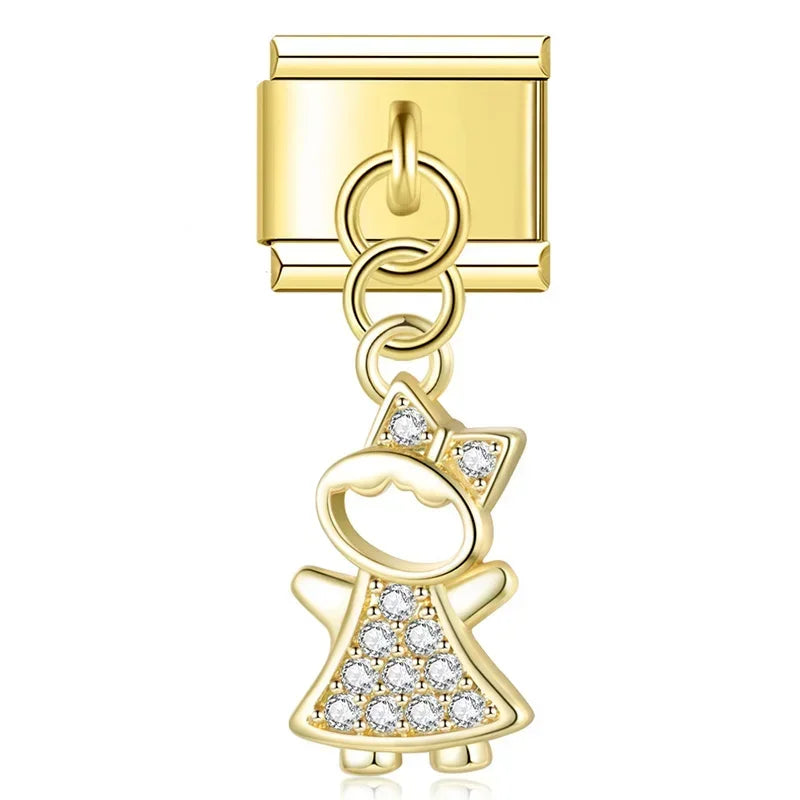 Pendente Pulseira Italiana em Aço Inoxidável Menina Dourada 2