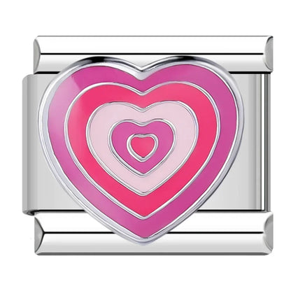 Charms Originais Pulseira Italiana em Aço Inoxidável Coração Rosa e Lilás