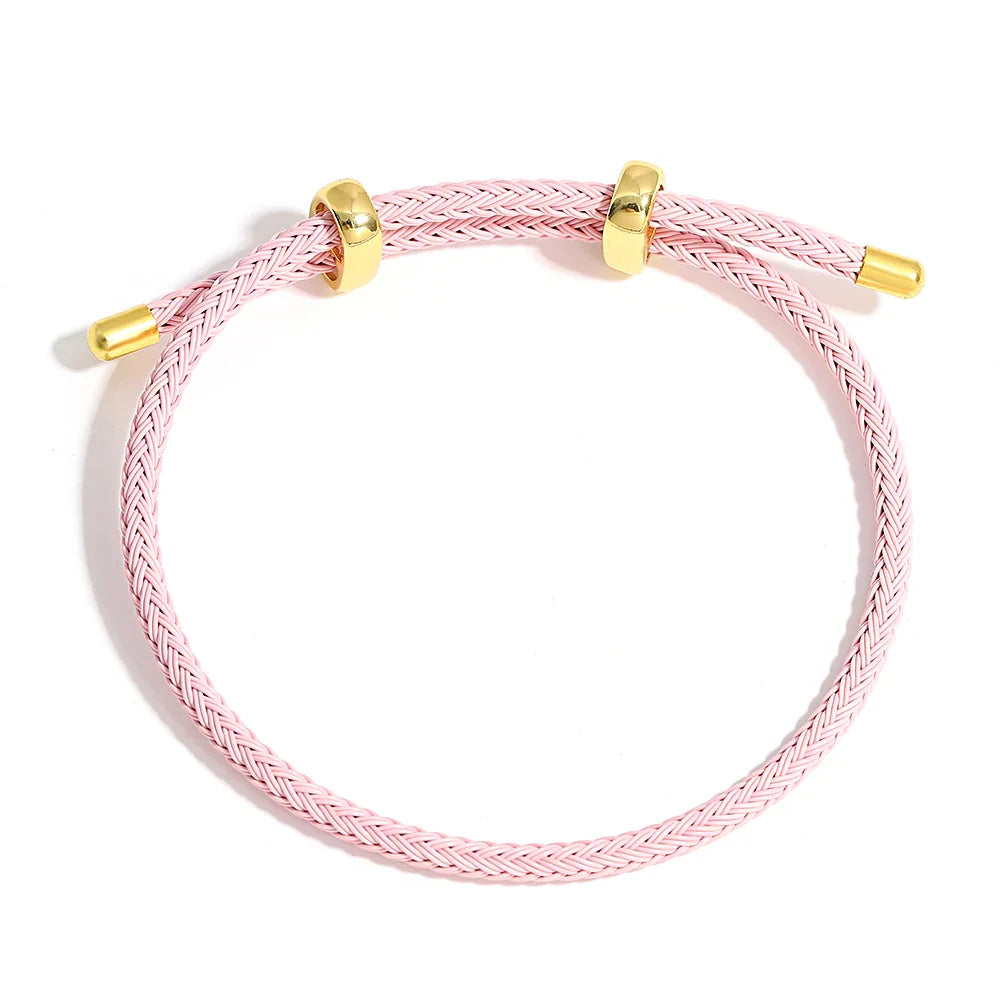 Pulseira com Efeito de Corda Ajustável em Aço Inox Rosa