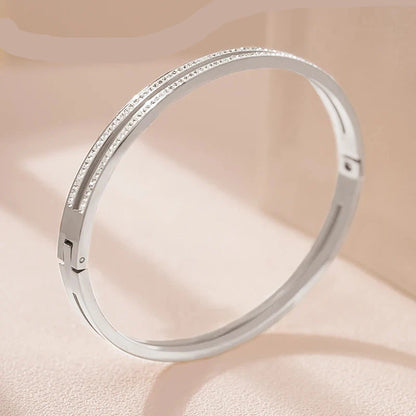 Pulseira Rígida Brilhante em Aço Inox Dupla Camada Prateado