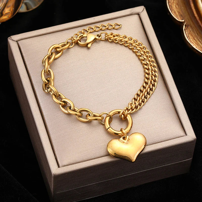 Pulseira Charm Coração em Aço Inoxidável