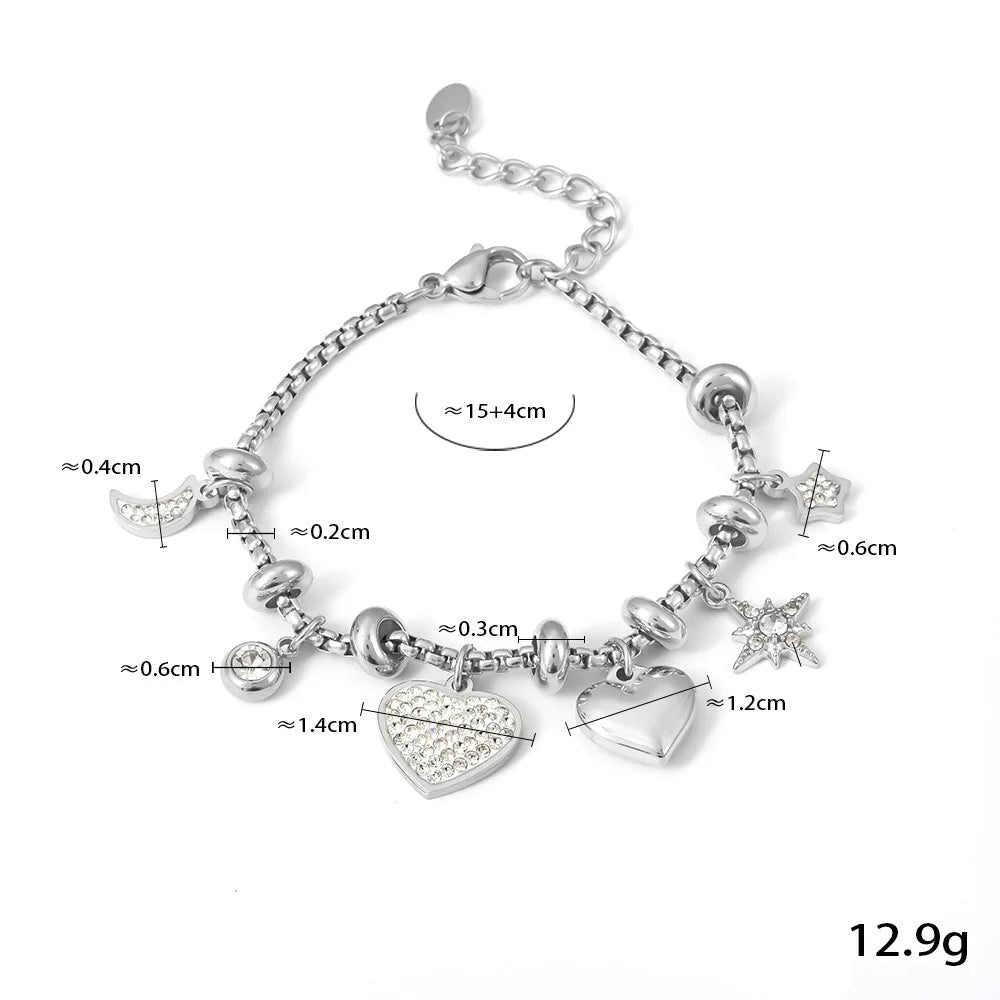 Pulseira Charms Coração em Aço Inoxidável