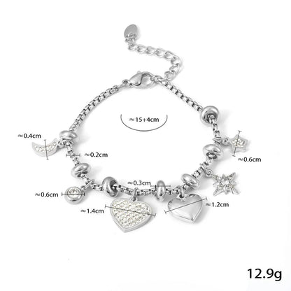Pulseira Charms Coração em Aço Inoxidável