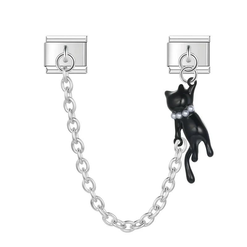Pendente Pulseira Italiana em Aço Inoxidável Corrente Gato