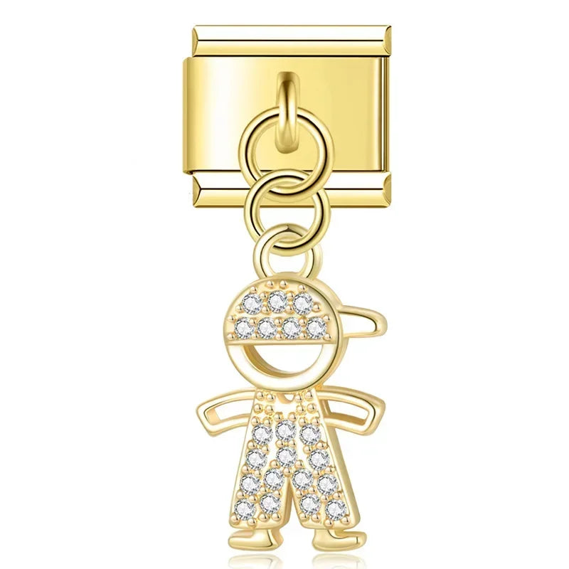 Pendente Pulseira Italiana em Aço Inoxidável Menino Dourado
