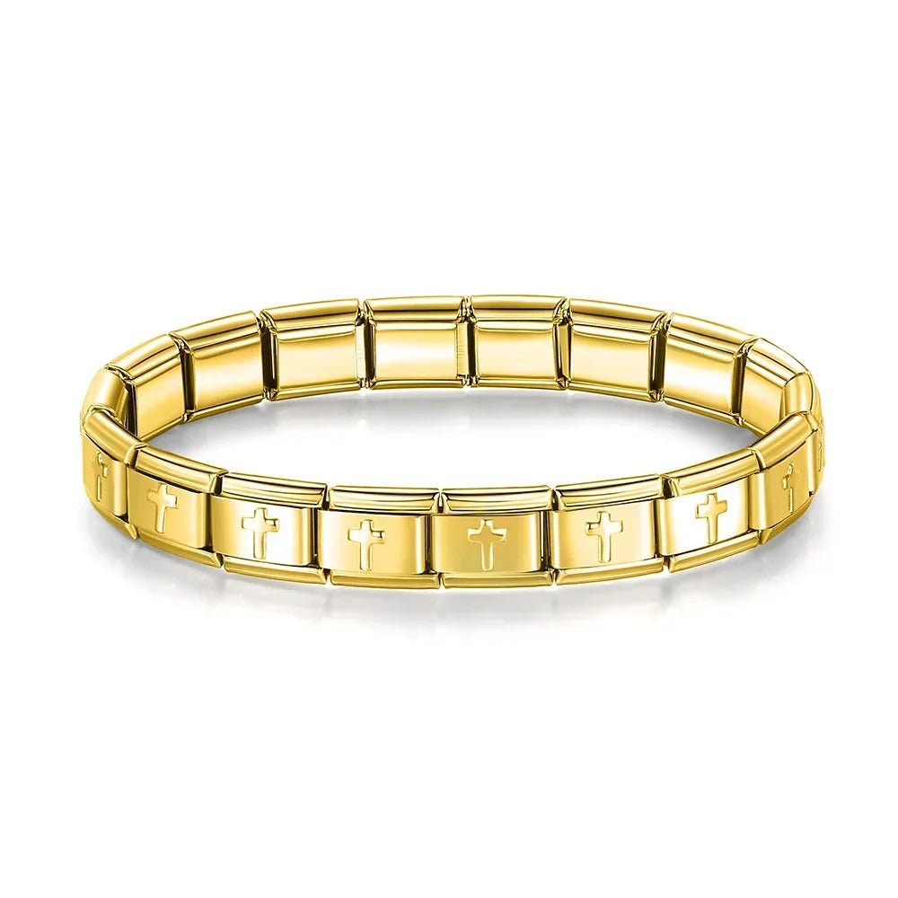 Pulseira Original Estilo Italiano Charms Patas e Cruz Cruz Dourado