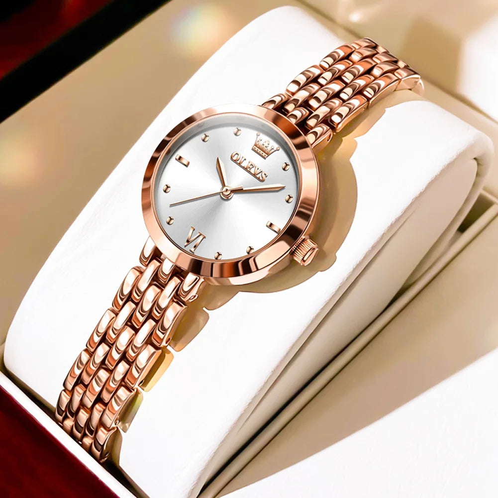 Relógio Feminino Luxury OLEVS Rosa Dourado