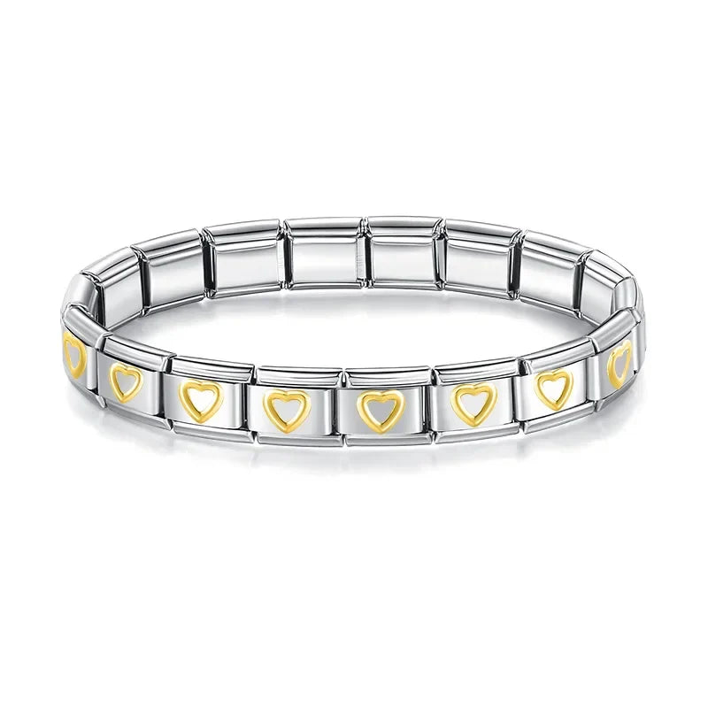 Pulseiras em Aço Inoxidável de Estilo Italiano Corações