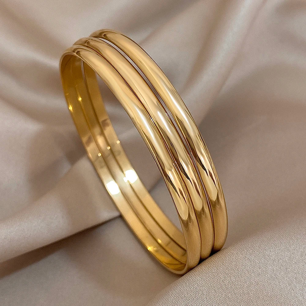 Conjunto de Pulseiras Rígidas Finas Dourado Rounded